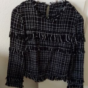Zara black and white woven top xs